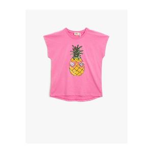 Koton Girl Pink Sequin Crew Neck Cotton T-Shirt vyobraziť