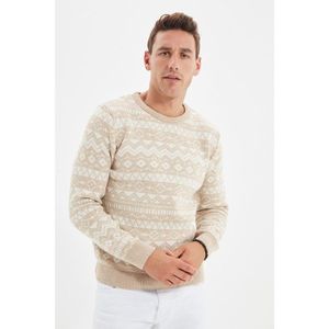 Trendyol Camel Men Slim Fit Crew Neck Jacquard Knitwear Sweater vyobraziť