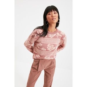 Trendyol Dried Rose Crew Neck Jacquard Knitwear Sweater vyobraziť