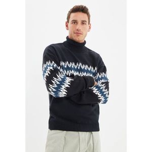 Trendyol Navy Blue Men Regular Fit Turtleneck Jacquard Sweater vyobraziť