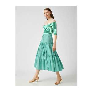 Koton Women's Green Midi Length Cotton Check Skirt vyobraziť