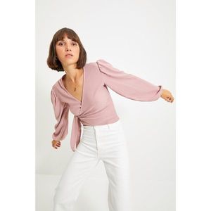 Trendyol Dried Rose Double Breasted Creme Knitted Blouse vyobraziť