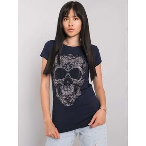 Navy blue women's t-shirt with a skull vyobraziť