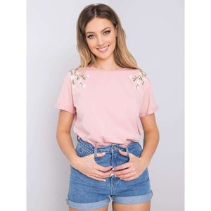Dirty pink women's t-shirt with floral embroidery vyobraziť