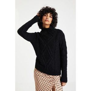 Trendyol Black Stand Up Collar Knitted Detailed Knitwear Sweater vyobraziť