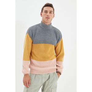 Trendyol Gray Men's Slim Fit Half Turtleneck Paneled Knitwear Sweater vyobraziť