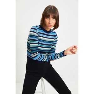 Trendyol Navy Blue Color Block Crop Knitwear Sweater vyobraziť