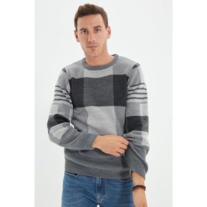 Trendyol Anthracite Men's Slim Fit Crew Neck Plaid Knitwear Sweater vyobraziť