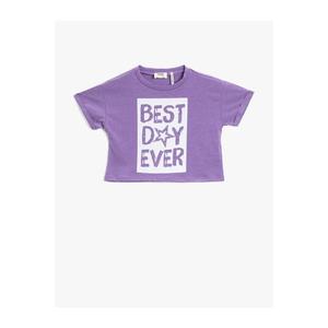 Koton Girl Child's Eggplant Purple Slogan T-Shirt Cotton vyobraziť