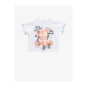 Koton Girl's White Printed T-Shirt Cotton Short Sleeve vyobraziť