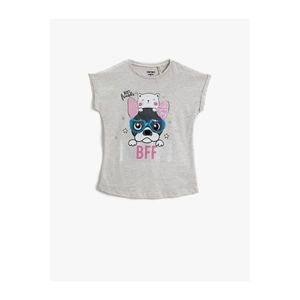 Koton Girl Snow Melange Sequin Printed Cotton T-Shirt vyobraziť