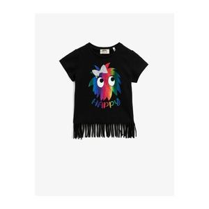 Koton Girl's Black Cotton Short Sleeve Printed T-Shirt vyobraziť