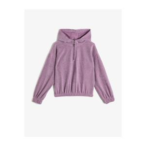 Koton Girl Purple Velvet Hooded Zipper Cotton Sweatshirt vyobraziť