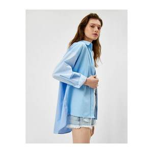 Koton Women's Blue Striped Shirt Cotton vyobraziť
