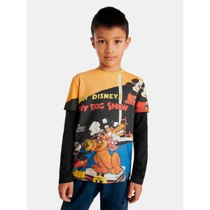 Žlto-čierne chlapčenské vzorované tričko Desigual Mickey&Pluto vyobraziť