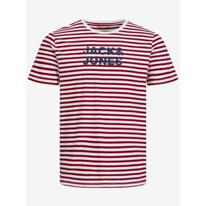 Červeno-biele pruhované tričko s nápisom Jack & Jones Vardant vyobraziť