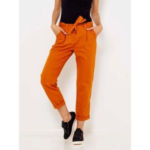 Oranžové ľanové skrátené nohavice CAMAIEU vyobraziť