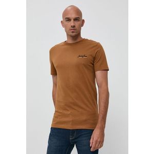 Bavlnené tričko Jack & Jones hnedá farba, jednofarebné vyobraziť
