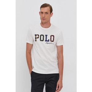 Bavlnené tričko Polo Ralph Lauren krémová farba, s potlačou vyobraziť