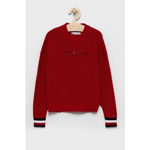 Detský sveter Tommy Hilfiger červená farba, ľahký vyobraziť