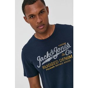 Bavlnené tričko Premium by Jack&Jones tmavomodrá farba, s potlačou vyobraziť