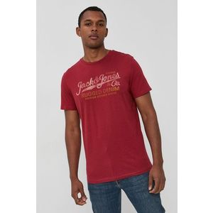 Bavlnené tričko Premium by Jack&Jones červená farba, s potlačou vyobraziť