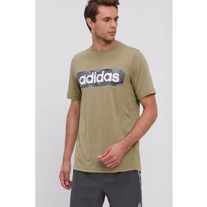 Tričko adidas pánske, zelená farba, s potlačou vyobraziť