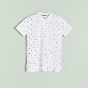 Reserved - Vzorované bavlnené tričko polo - Biela vyobraziť