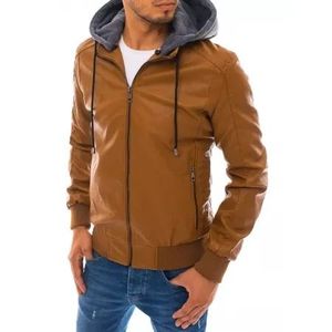 Pánska koženková bunda s kapucňou hnedá STYLE vyobraziť