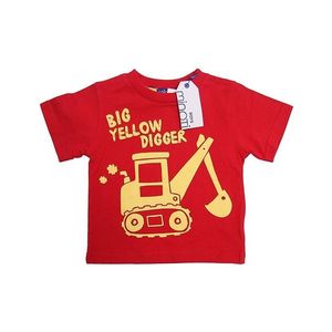 červené chlapčenské tričko s potlačou bagra vyobraziť