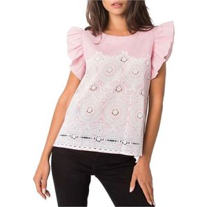 Ružovo-biele dámske čipkované ĺanové tričko vyobraziť