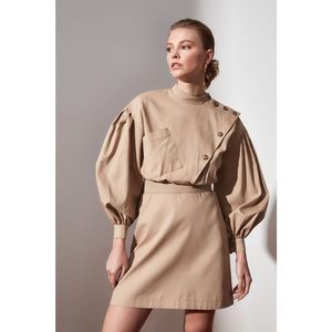 Trendyol Camel Button Detailed Dress vyobraziť