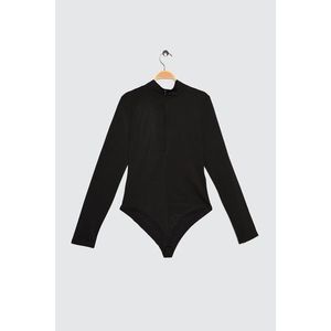 Trendyol Black Zippered Stand Collar Knitted Body vyobraziť