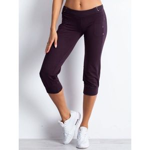 Women´s dark purple capri sweatpants with a fabric belt vyobraziť