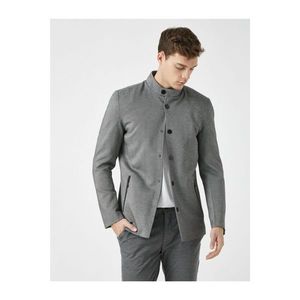 Koton Men's Grey Right Collar Zipper Pocket St notch Button Jacket vyobraziť