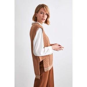 Trendyol Camel Knitted Detailed Knitwear Sweater Blouse vyobraziť