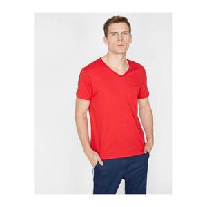 Koton Men's Red Pocket Detail T-Shirt vyobraziť
