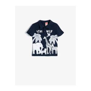 Koton Baby Boy Navy Blue Printed Cotton Short Sleeve Polo Neck T-Shirt vyobraziť