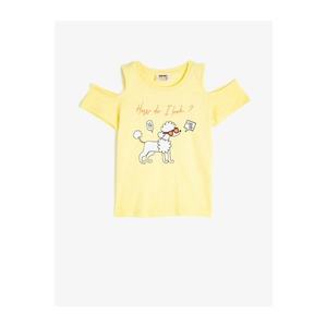 Koton Girl's Yellow Written Printed Shoulder Detailed T-Shirt vyobraziť