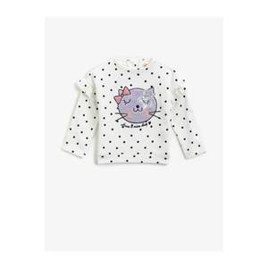 Koton Girl White Cotton Sequin Embroidered Polka Dot Long Sleeve Sweatshirt vyobraziť