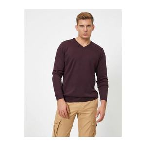 Koton Men's Purple V-Neck Long Sleeve Sweater vyobraziť