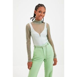 Trendyol Mint Stand Up Collar Tulle Knitted Blouse vyobraziť