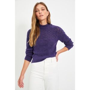 Trendyol Purple Straight Collar Openwork Knitwear Sweater vyobraziť