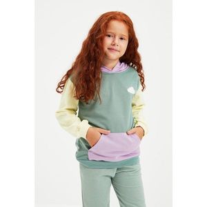 Trendyol Mint Color Block Patch Embroidered Girls Knitted Sweatshirt vyobraziť