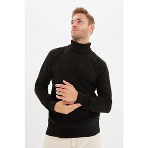 Trendyol Black Men's Slim Fit Turtleneck Texture Paneled Knitwear Sweater vyobraziť