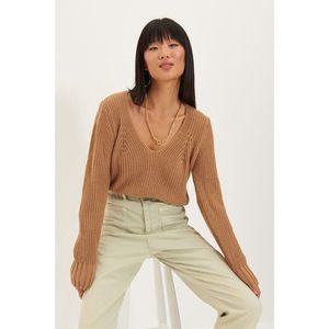 Trendyol Camel V-Neck Knitwear Sweater vyobraziť