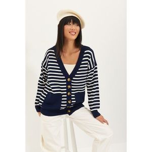 Trendyol Navy Striped And Pocket Detailed Knitwear Cardigan vyobraziť