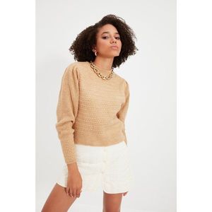 Trendyol Beige Knitted Detailed Stand Up Collar Knitwear Sweater vyobraziť