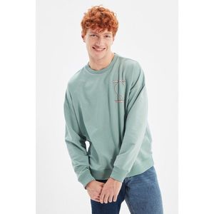 Trendyol Mint Men's Oversize Crew Neck Long Sleeve Printed Sweatshirt vyobraziť