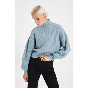 Trendyol Light Blue High Collar Openwork Knitwear Sweater vyobraziť